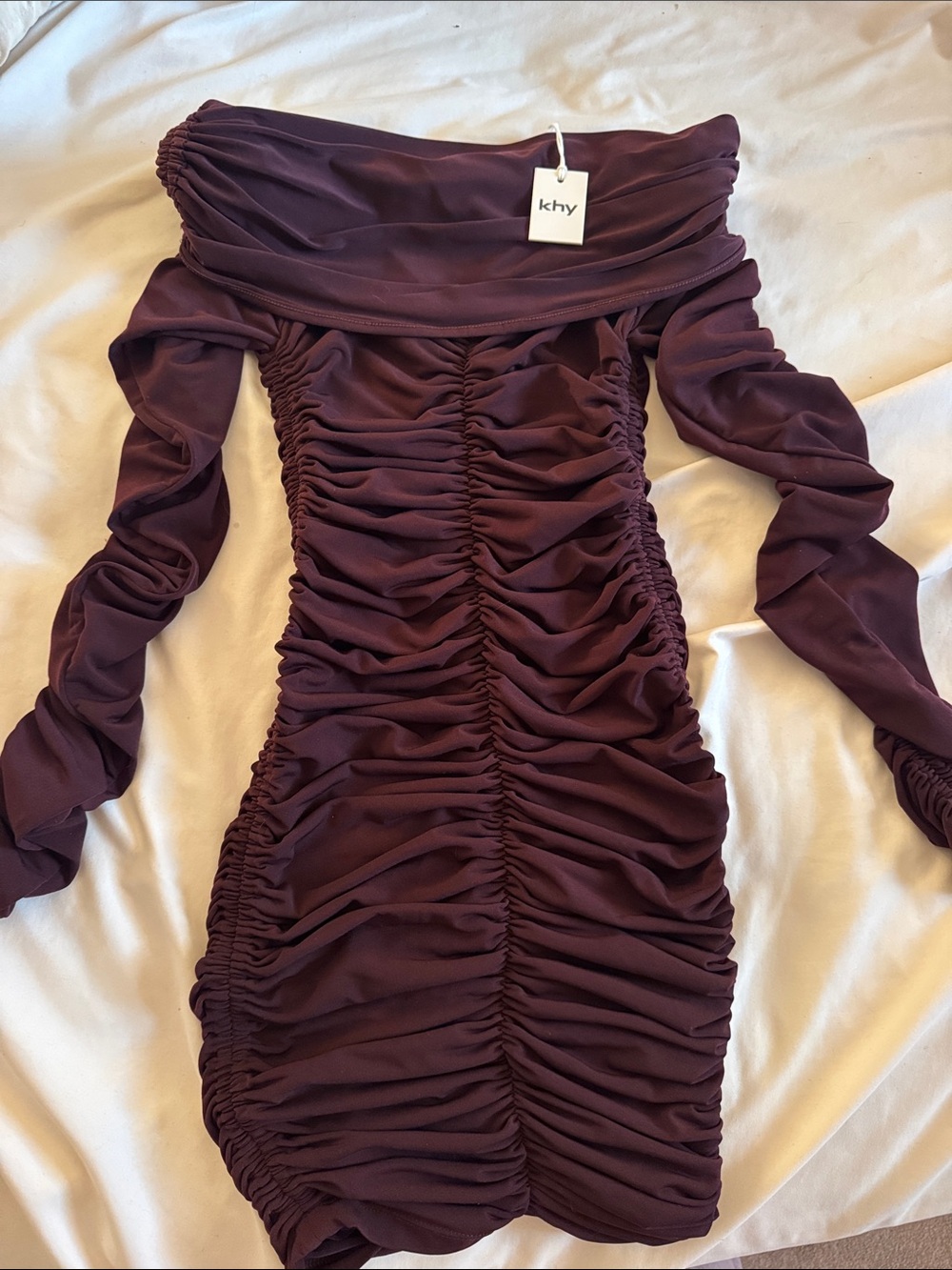 Khy One-Shoulder Ruched Dress in Deep Plum